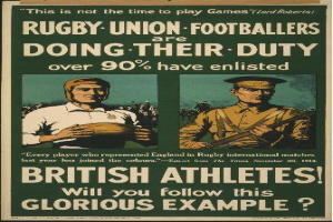 Ein Plakat mit zwei Rugbyspielern in Uniform, mit Text, der über 90% der britischen Athleten informiert.