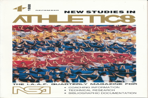 Ein Buchumschlag mit der Aufschrift "Neue Studien im Athletics 1988", der eine Gruppe von Menschen in Sportkleidung zeigt, die unter einem hellblauen Himmel mit weißen Wolken und fernen Bäumen trainieren.
