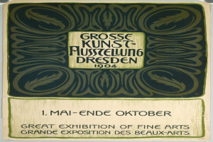 Plakat für die Große Kunstausstellung an der Grand Exposition des Beaux-Arts in Dresden, Deutschland, 1904, mit auffälligem Text, der das Ereignis ankündigt.