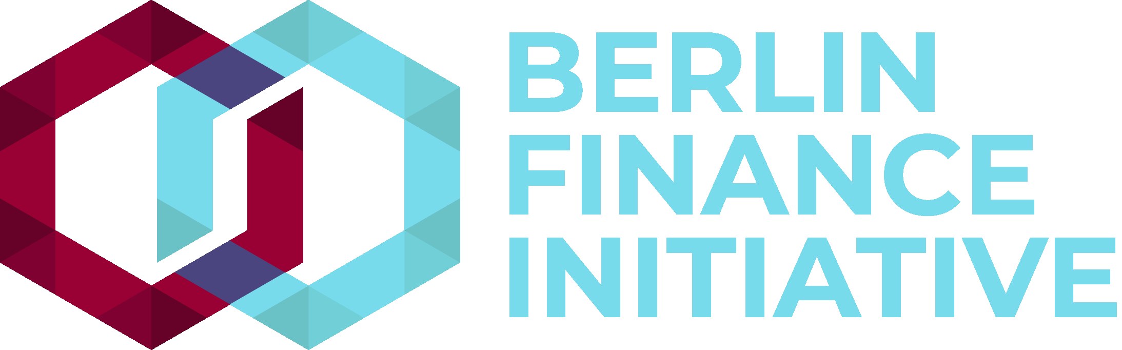 Logo der Berliner Finanzinitiative mit einem blauen Kreis mit weißer Umrandung und einem weißen "B" in der Mitte, umgeben von einem weißen Ring mit einem blau-weißen Karomuster, alles auf einem weißen Hintergrund mit der Schrift "Berlin Finance Initiative" in fetter schwarzer Schrift.