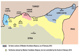 Detailierte Karte von Syrien und dem Irak, die das Ausmaß des Konflikts zwischen den beiden Ländern zeigt, einschließlich Grenzen, wichtigen Städten, Gewässern und relevanten Textinformationen.