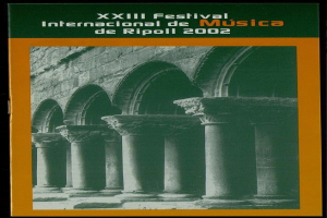 Buchumschlag für "XXIII Festival Internacional de Música de Ripoll 2002" mit einem großen, prunkvollen Gebäude mit hohen, schlanken Säulen und einem prächtigen Eingang, das in einer grünen Landschaft liegt.