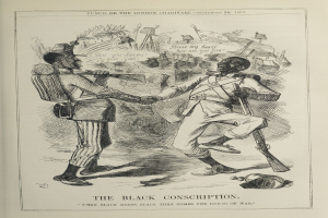 Buchumschlag mit der Aufschrift "Die schwarze Einberufung" mit einer Illustration von zwei Männern, die sich die Hand geben, wobei einer eine Waffe hält.