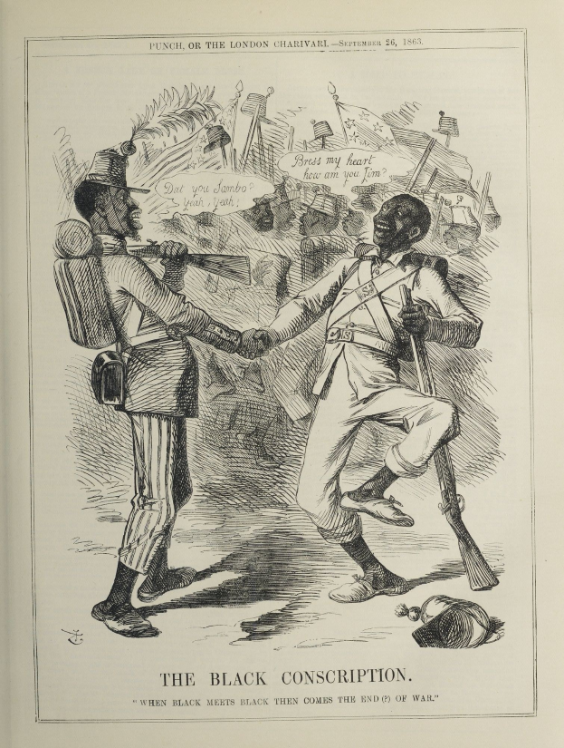 Buchumschlag mit der Aufschrift "Die schwarze Einberufung" mit einer Illustration von zwei Männern, die sich die Hand geben, wobei einer eine Waffe hält.