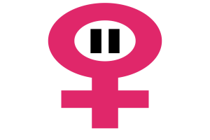 Ein pinkes weibliches Symbol auf einem weißen Hintergrund, das die Geschlechtergerechtigkeitsbewegung repräsentiert.