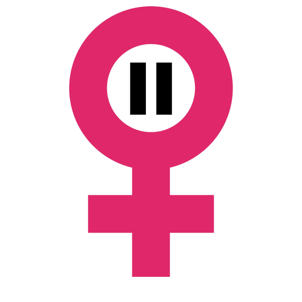 Ein pinkes weibliches Symbol auf einem weißen Hintergrund, das die Geschlechtergerechtigkeitsbewegung repräsentiert.