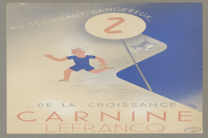 Eine Person in einem leuchtend gelben Kleid lächelt in der Mitte eines Karnevalplakats, umgeben von der Schrift 'Karneval' in fetter schwarzer Schrift.