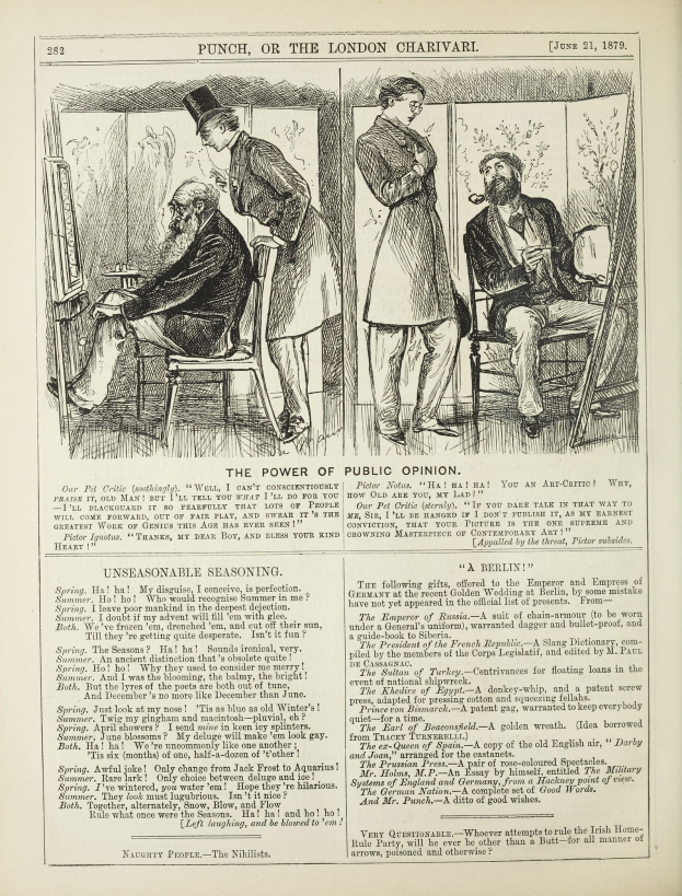 Ein altes Buchcover mit einem Mann in einem Stuhl sitzend und einer Frau danebenstehend, die nachdenklich aussieht, mit der Aufschrift "Die Macht der öffentlichen Meinung" auf dem Einband.