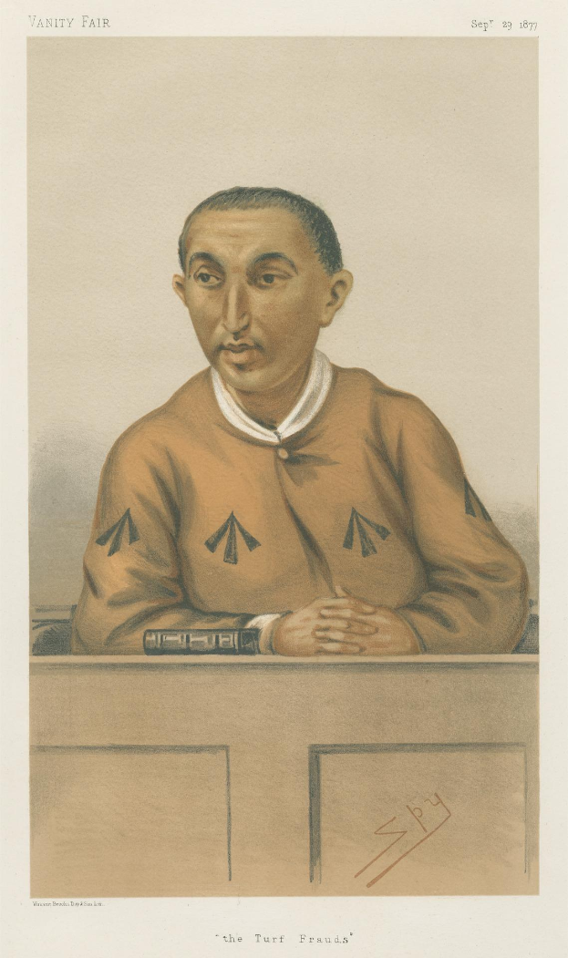 Ein Mann in einem weißen Hemd und dunklen Hosen sitzt an einem Tisch mit gefalteten Händen und ernster Miene, mit dem Text "Die Rasenbetrüger" unten.