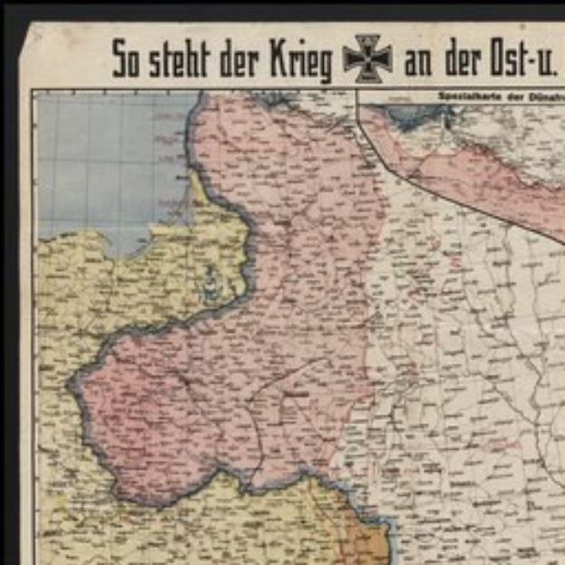 Ein gerahmtes Deutschlandkarte mit der überschrift "So Steht der Krieg an der Ost-U".